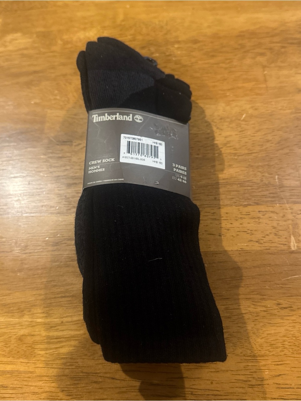Timberland Crew Socks 3 Pair Black Large 9-12 Cushioned Stretch Support New Tags